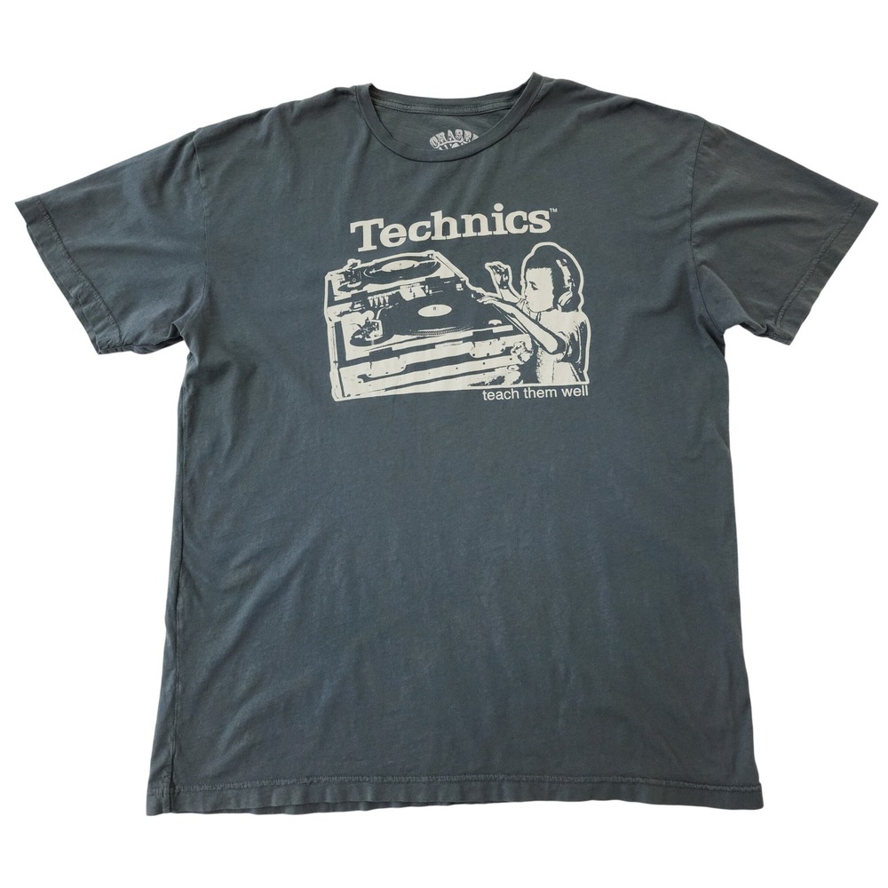 Technics Teach Them Well DJ Turntable Graphic T-Shirt Mens XL Gray Short Sleeve
